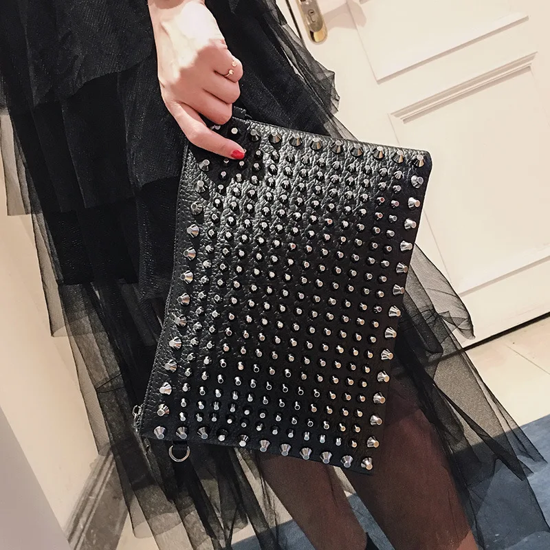 

Мужской клатч с заклепками, сумка-конверт на пуговицах, деловая Повседневная сумка для мужчин, вместительный роскошный длинный кошелек, 2022