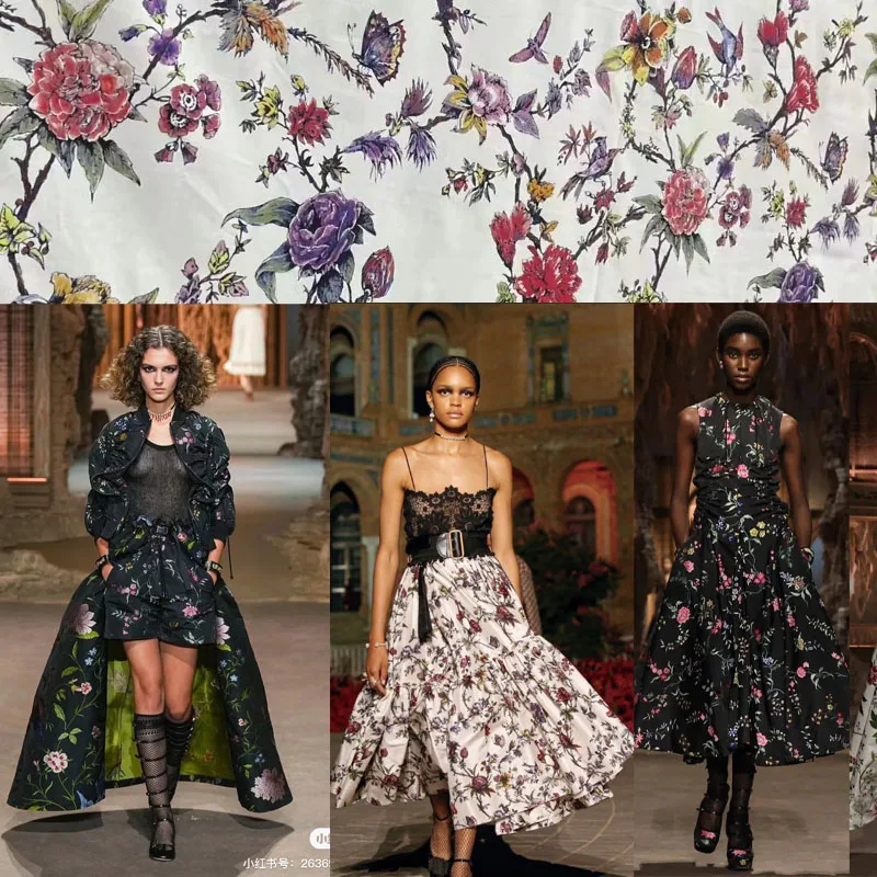 

Новинка весна-лето 2023, платье из чистого хлопка и поплина с цветочным и птичьим принтом, юбка, женская одежда, ткань высокой одежды