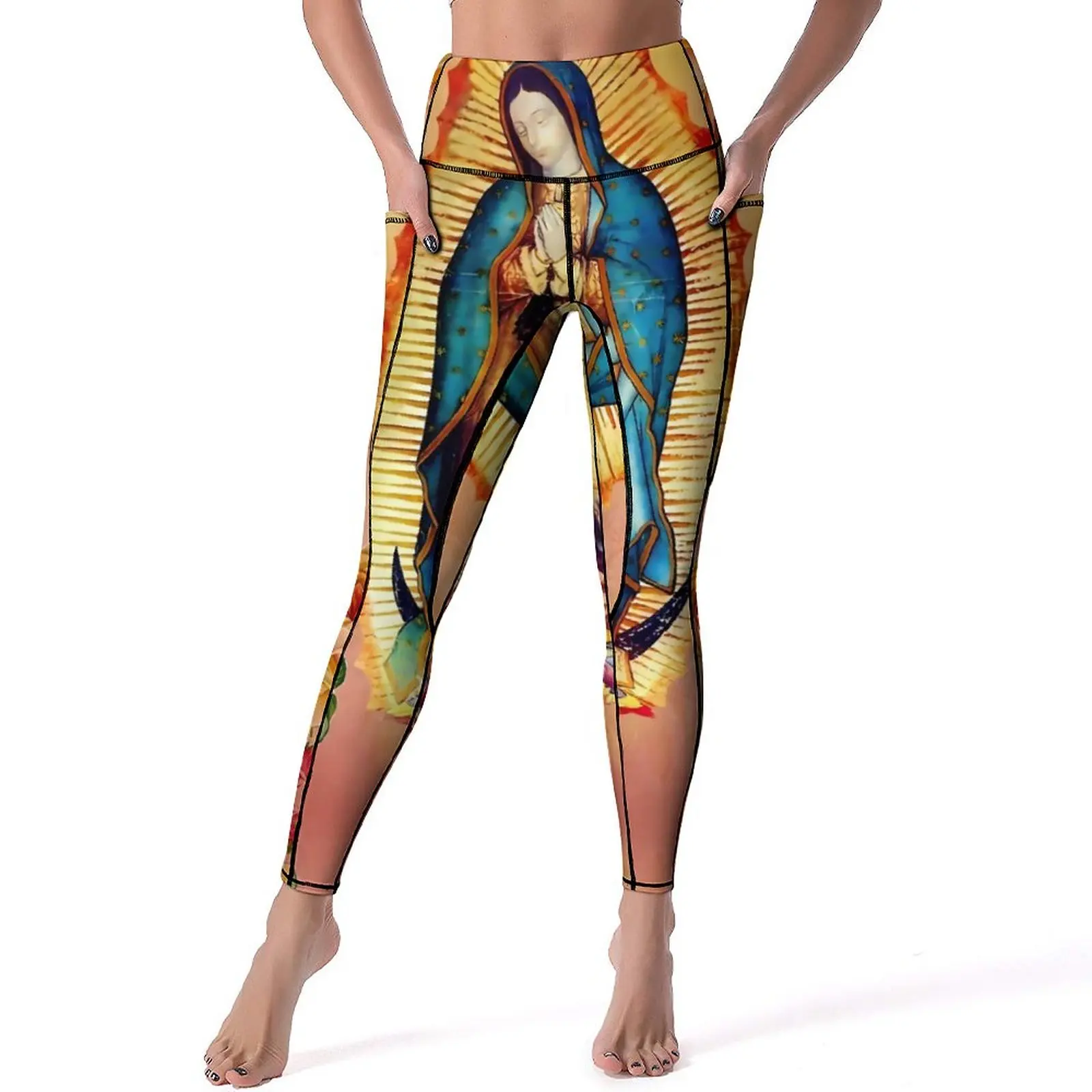 

Our Lady of Guadalupe And Roses Leggings Sexy Virgin Mary High Waist Yoga Pants Quick-Dry Leggins Women Workout Sports Tights