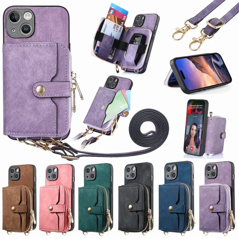 

Adjustable Lanyard Phone Bag For VIVO Y75 Y55 V25 Y12s Y20i Y30G Y17 Y15 Y02 X90 X60 Zipper Large Capacity Storage Phone Case