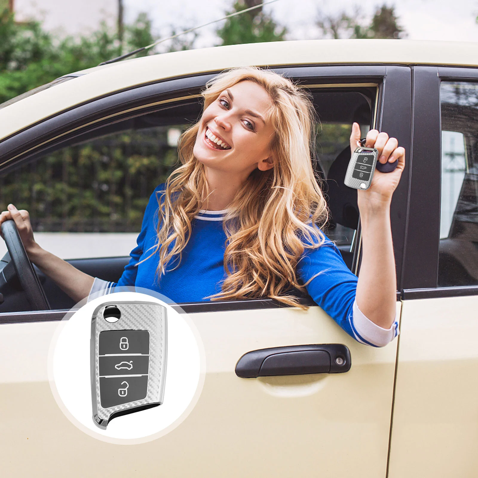 

1pc Durable Fiber Auto Key Protective Case Practical Car Key Protector