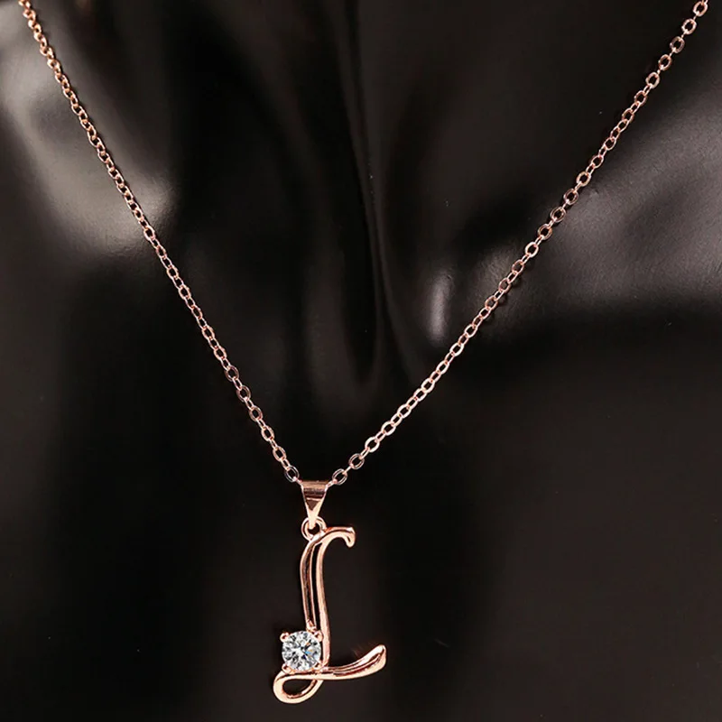 

New Trend Initial A-Z Letter Necklace for Women Rose Gold Color Alphabet Zircon Chain Fashion Choker Chains Jewelry Birthday Gif