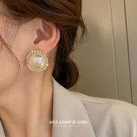 big simulated pearl stud earrings for women girl round geometric rhinestone earrings party weddings earrings jewelry gifts