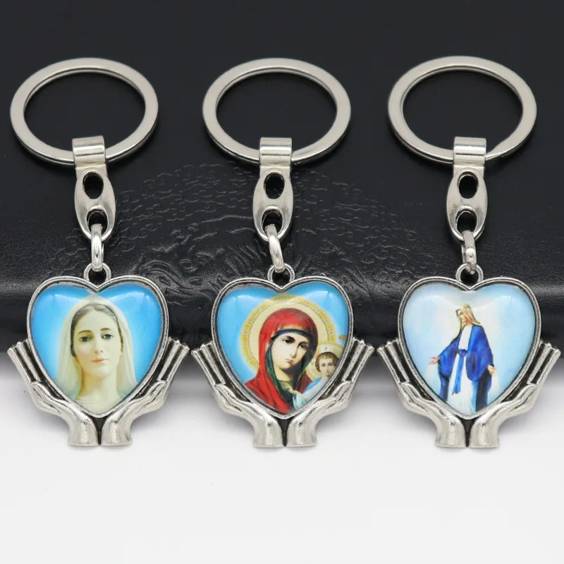 

Catholic Prayer Safeness Metal Keychain With Archangel Virgin Mary Jesus Pendant Key Ring for Car Key Religious Souvenir Gift