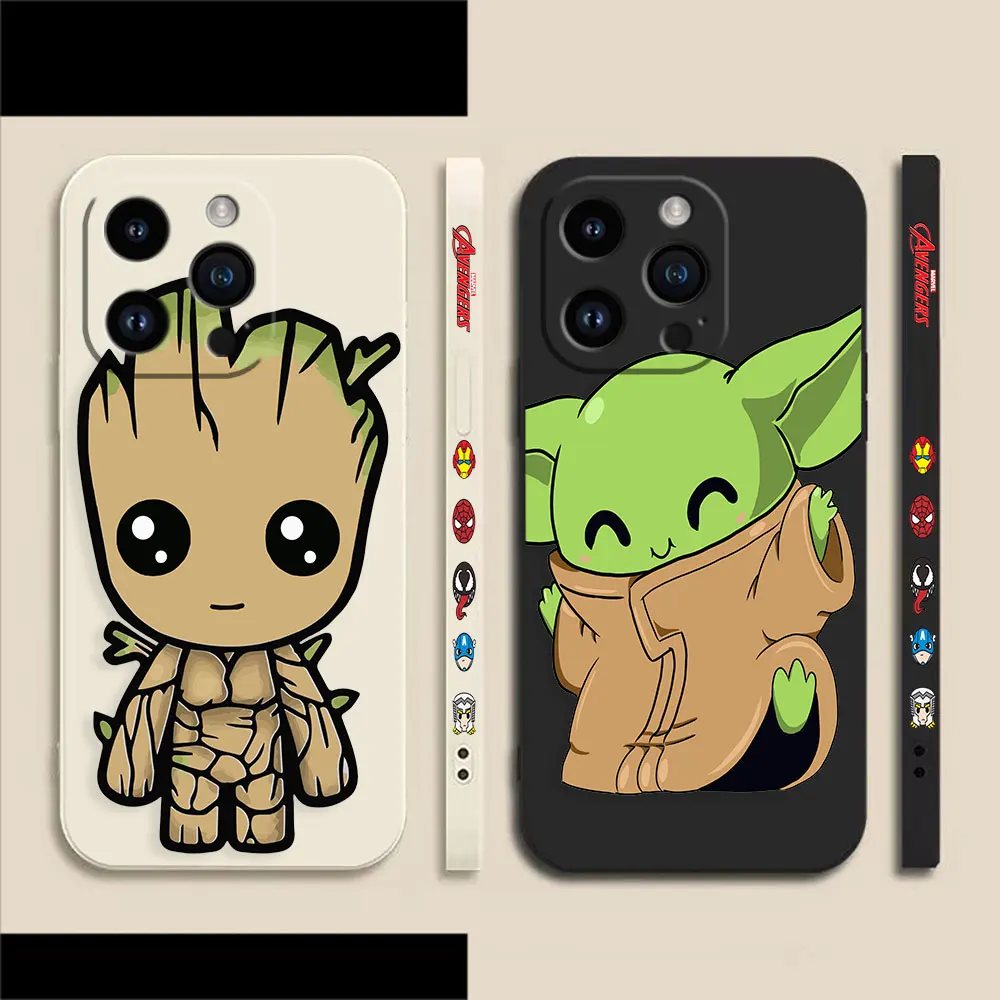 

Marvel Groot Baby Yoda Phone Case For Apple iPhone 14 13 12 11 Pro XS Max Mini X XR SE 7 8 6 6S Plus Colour Liquid Case Funda