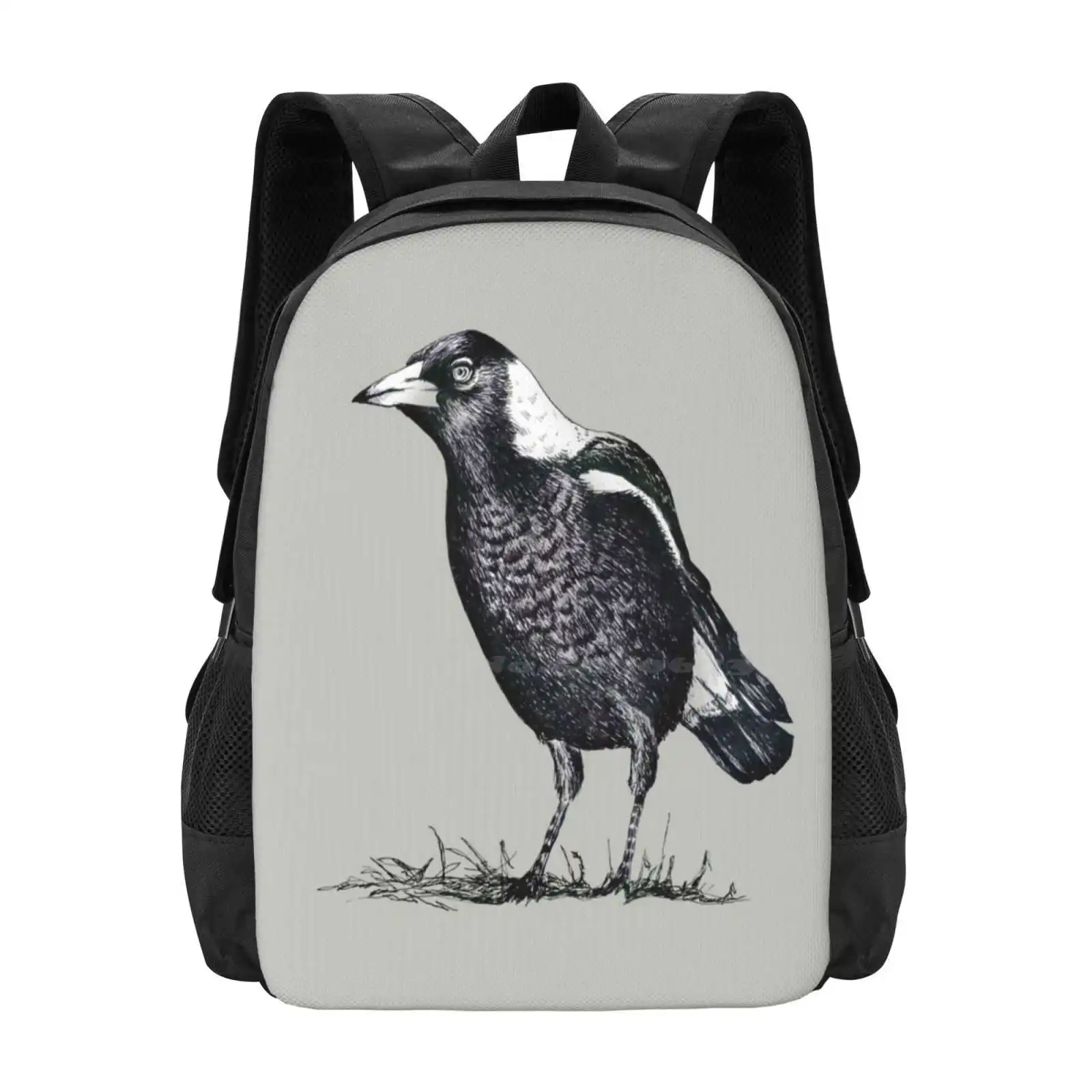 

Magpie-Dedicated To Family Hot Sale Backpack Fashion Bags Magpie Pen Ink Bird Black White Sketch Symbol Of Family