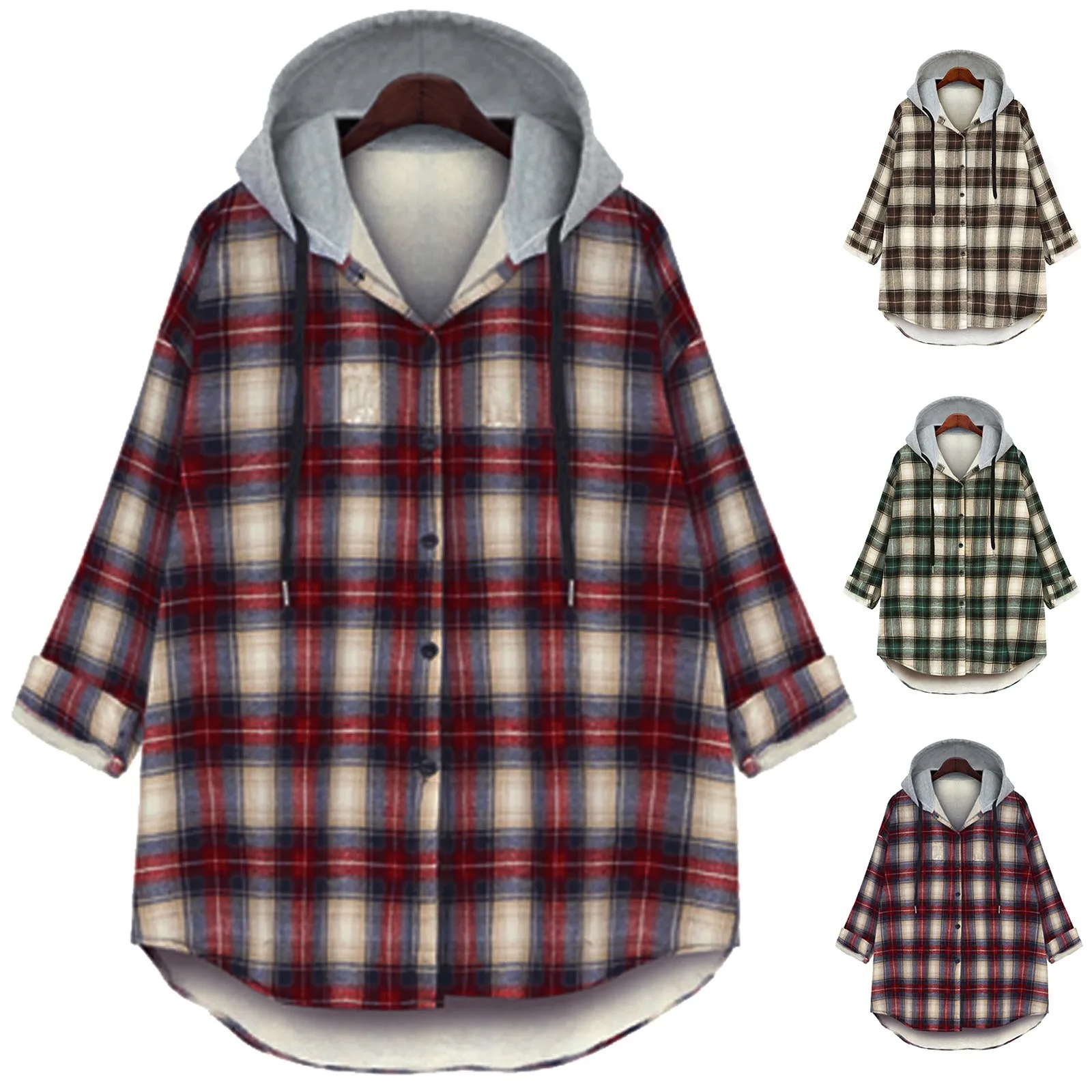 

Женская легкая повседневная куртка, Женская модная рубашка в клетку h с длинным рукавом, кардиган с капюшоном h, пальто оверсайз