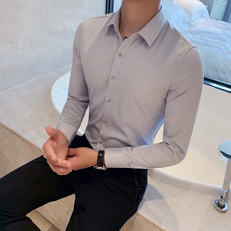 Long Sleeve Shirt Men Clothing Fashion 2022 Autumn Business Formal Wear Chemise Homme Slim Fit Camisa Masculina Anti-wrinkle