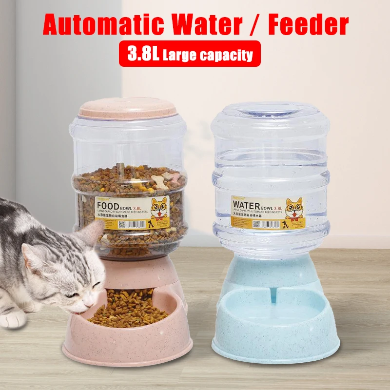 

3.8L Dog Automatic Feeders Plastic Water Bottle Cat Bowl Automatic Bowl Feeding Single Dispenser Pet Water Feeder Pet Supplies