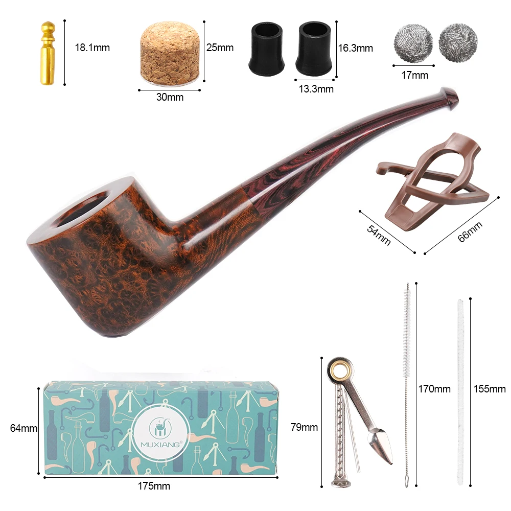 

MUXIANG Durable Wooden Tobacco Pipe With Cumberland Mouthpiece Briar Wood Tobacco Smoking Pipe With 10 Tools Kit