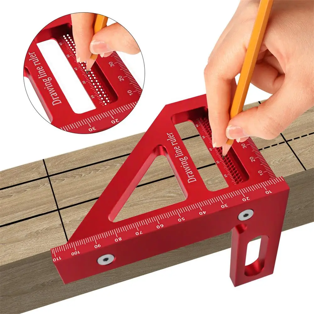 

Carpenter Square Aluminum Miter Triangle Hole Ruler Woodworking Square Protractor - 3D Multi Angle 45/90 Degree Layout Measuring