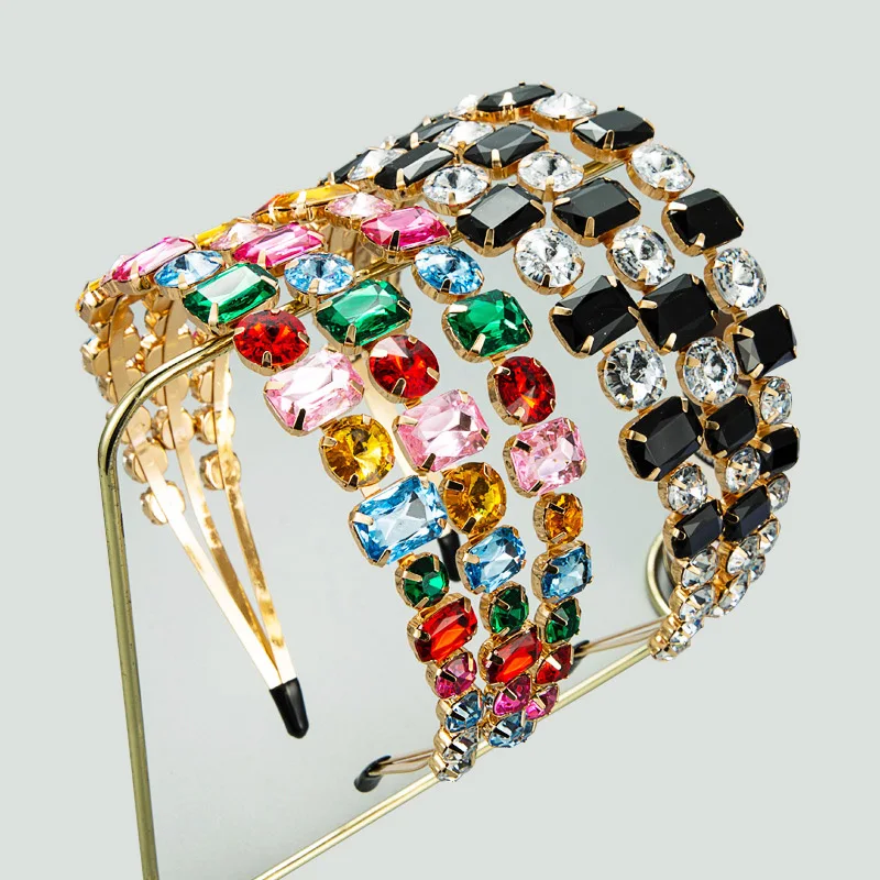 

Bling Full Rhinestone Hairband Headbands Women Wide Three Rows Hair Hoops Band Korean Style Crystal Hair Accessories