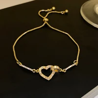 fashion simple hollow heart bracelet for women aaa 14k real gold micro inlaid zircon bracelets anniversary engagement jewelry