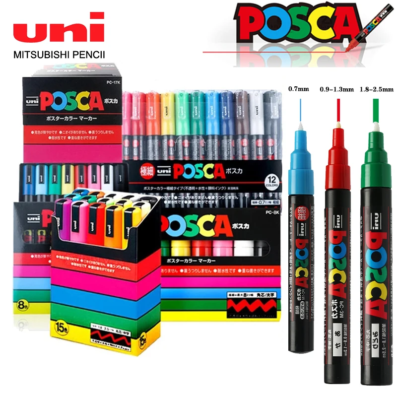 

Japan UNI Posca Markers Set All Colors PC-1M/3M/5M Graffiti Advertising Acrylic Paint Pen Highlighter Art Supplies Stationery