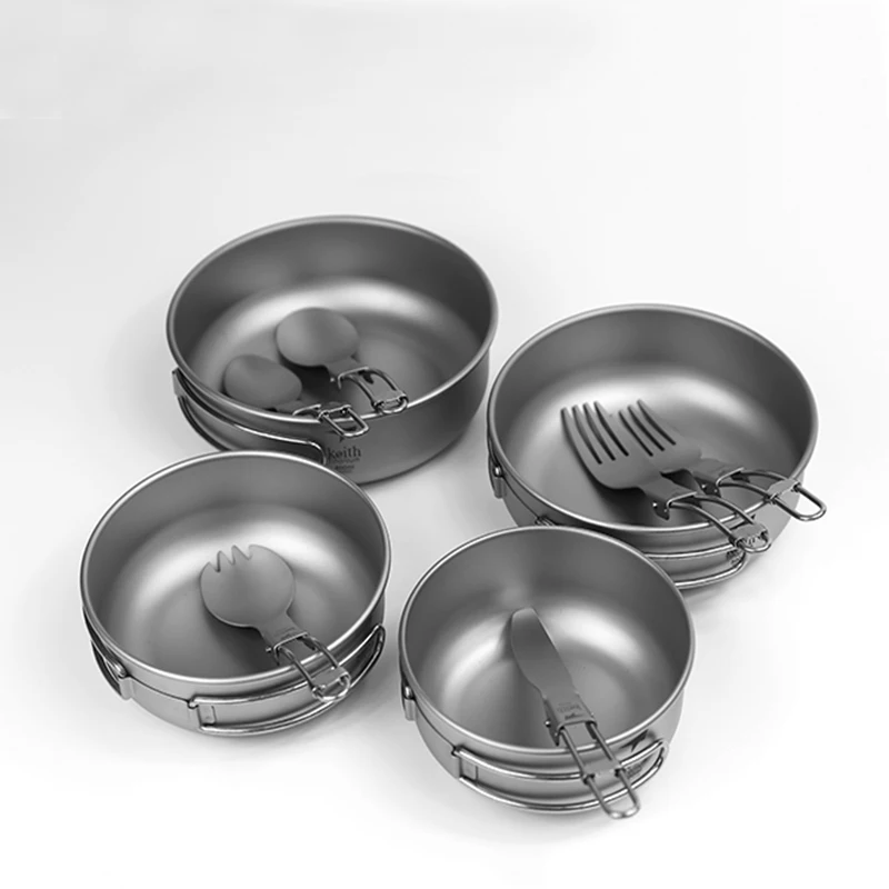 

10 Pcs Flatware Set Titanium Tableware Titanium Dishware Set Foldable Bowls Knife Fork Spoon Bacteriostatic Titanium Tableware