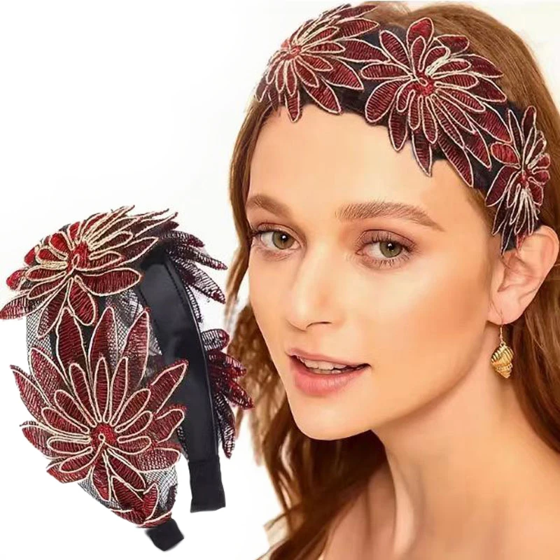 

New Light Luxury Leaves Shape Lace Headband Cover White Hair Hoops Women Go Out Wide Border Slip Card Fashion Hair Accessories