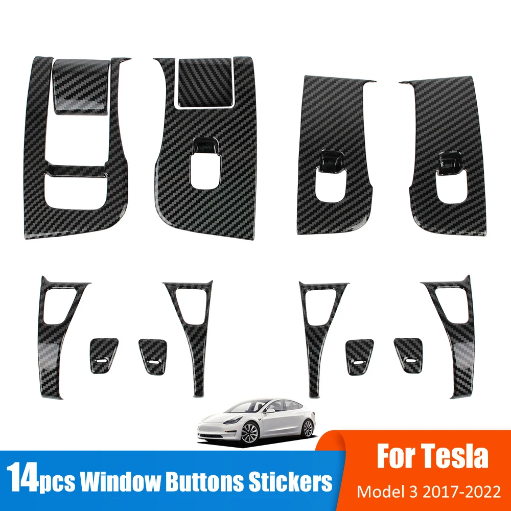 

For Tesla Model 3 2017-2022 Window Lifter Switch Button Frame Cover Car Interior Stickers 14pcs Carbon Fiber Decoration