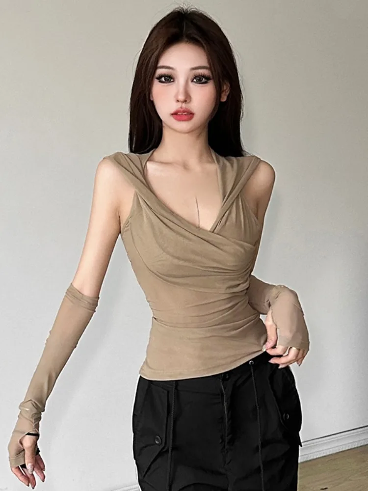 Сетчатый топ с капюшоном Y2k