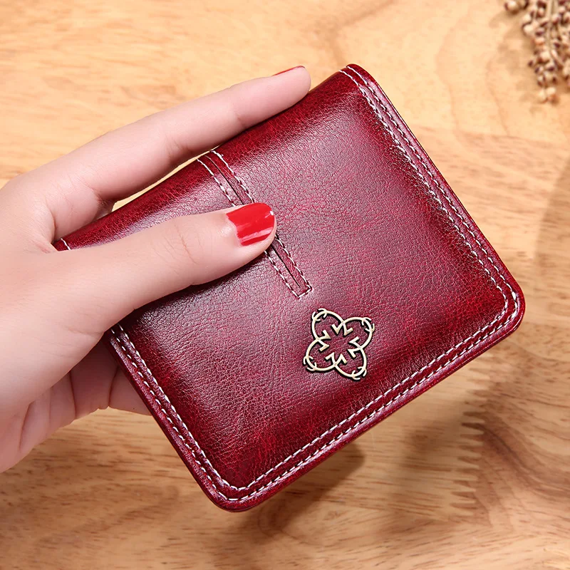 

Women Short Purse Oil Wax PU Leather Hasp Wallets Cartera Mujer Female Coin Wallet Portfel Damski Lady Money Clutch Bag Carteira