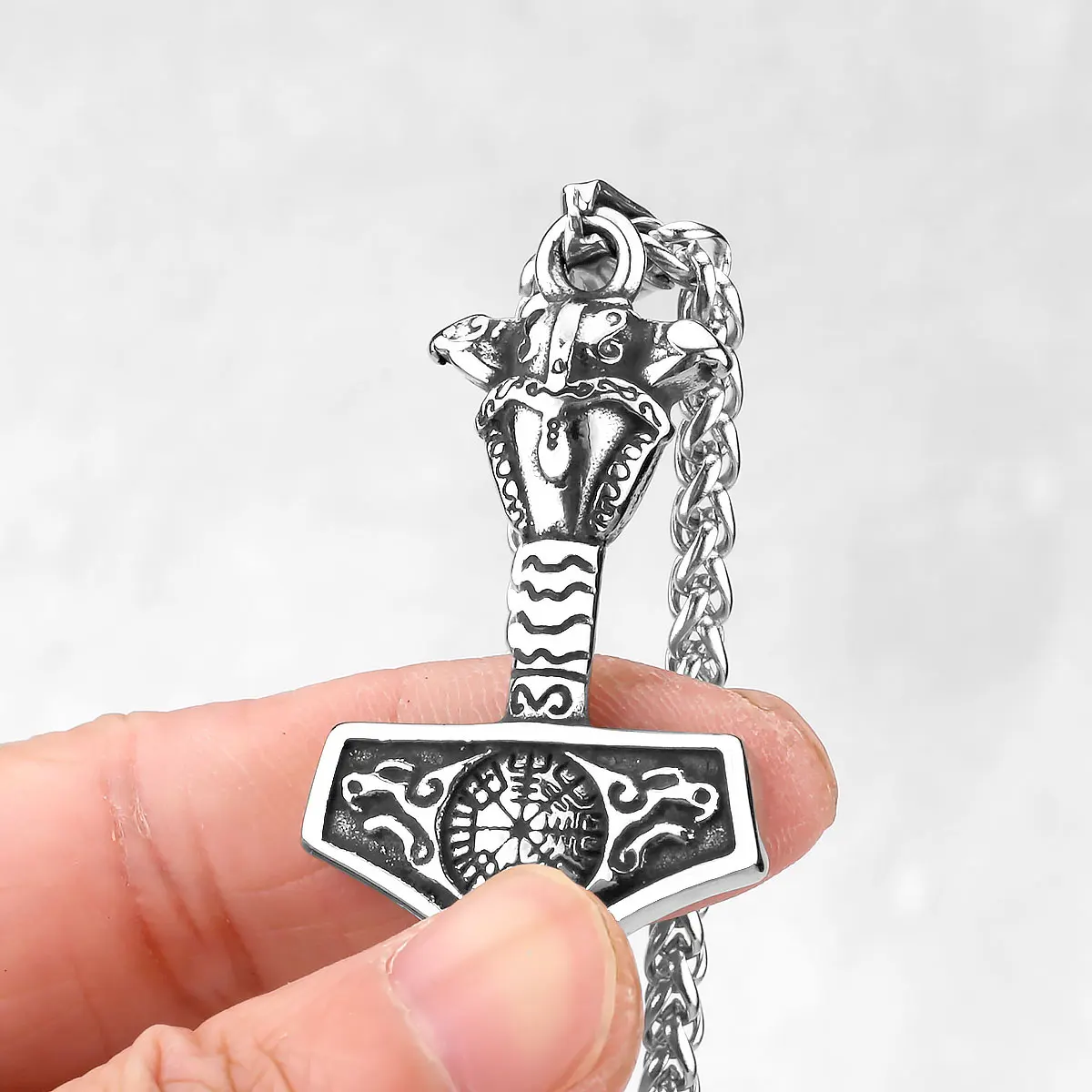 

Norse Vikings Thor's Hammer Mjolnir Compass Rune Amulet Necklace Stainless Steel Chain Vegvisir Anchor Pendant Male Jewelry Gift