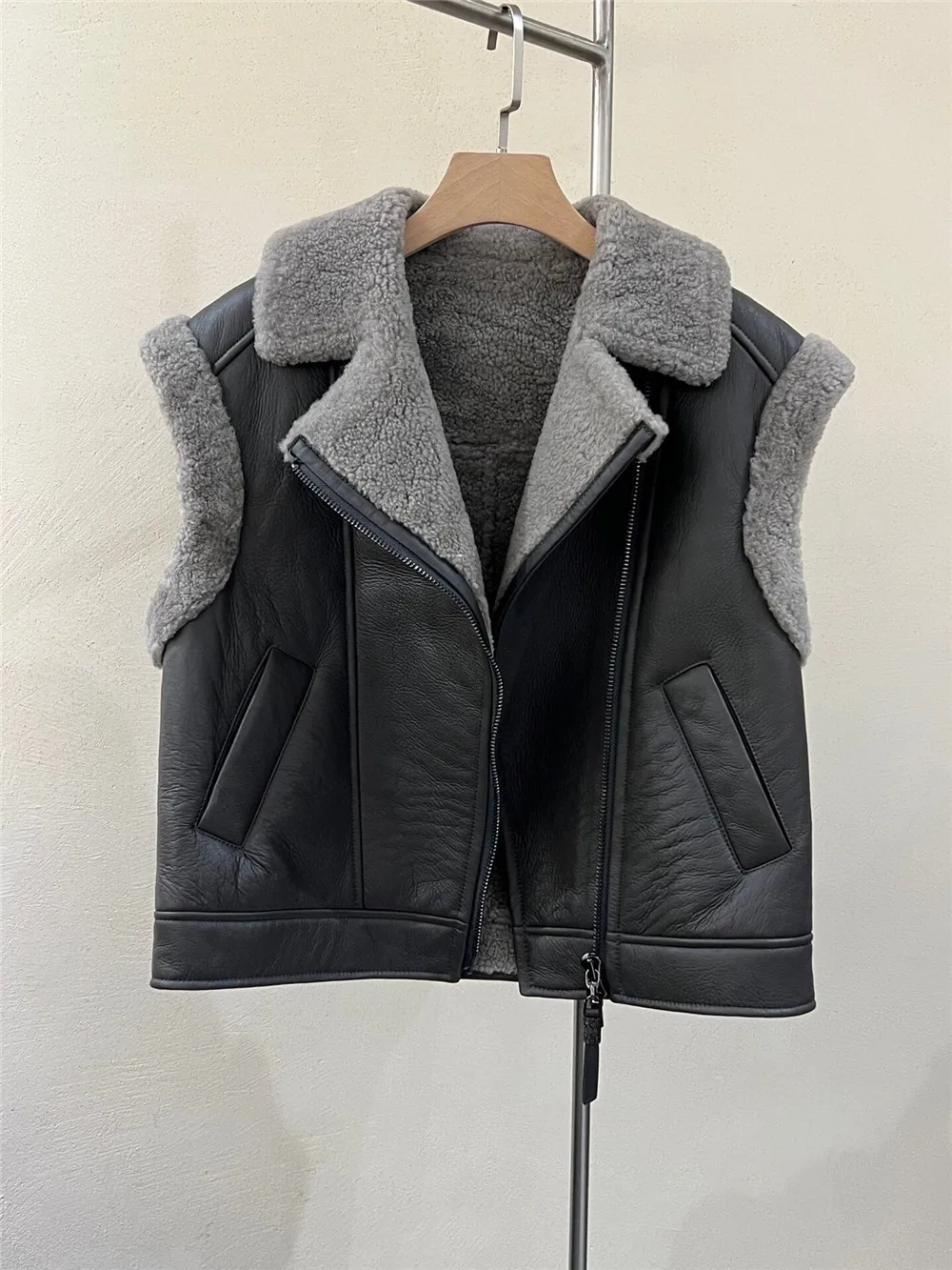 Новинка 2024 женский жилет из натуральной кожи пальто на осень и зиму BC с отворотом