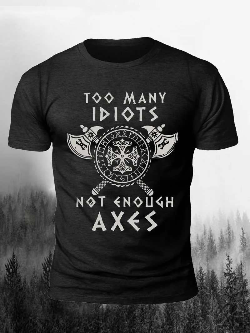 

Мужская хлопковая футболка с коротким рукавом и принтом «слишком много идиотов»