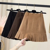 sweet autumn winter corduroy high waisted skirt solid empire casual thin sexy a line skirt pleated short skirts mini skirt