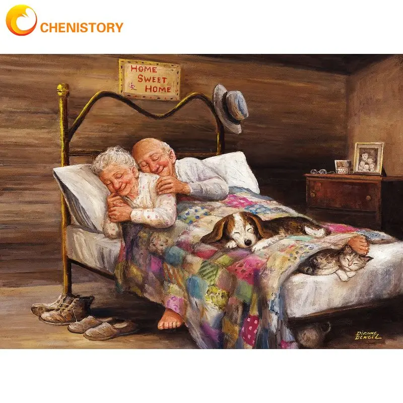 

CHENISTORY 5d Diamond Painting Full Drill Square / Round Old Couple Sleeping Diamond Mosaic Full Embroidery Home Decor Diy Craf