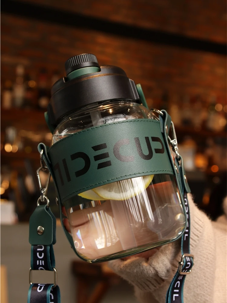 

1L Glass Water Bottle Large Capacity High Temperature Resistant Straw Cup Indoor Gym Sports Outdoor Camping Gift