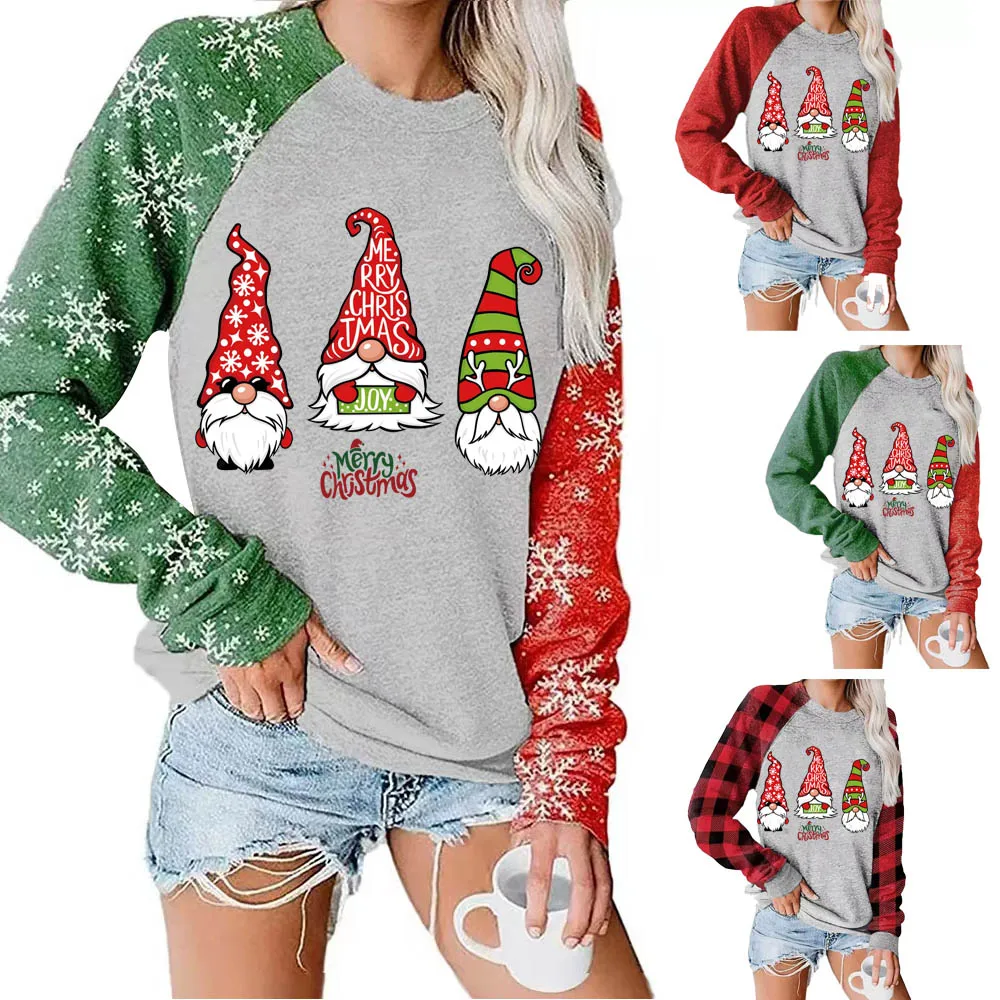 

Новинка 2022, рождественские женские рубашки с принтом, свободный рукав для женщин, Повседневная футболка, смешная одежда с Санта-Клаусом, топы