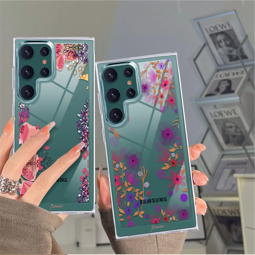 

Protection Shell for SAMSUNG Galaxy S22Ultra S22 Flower Covers for Samsung S22+ Phone Case Fundas Luxury Transparent PC+TPU