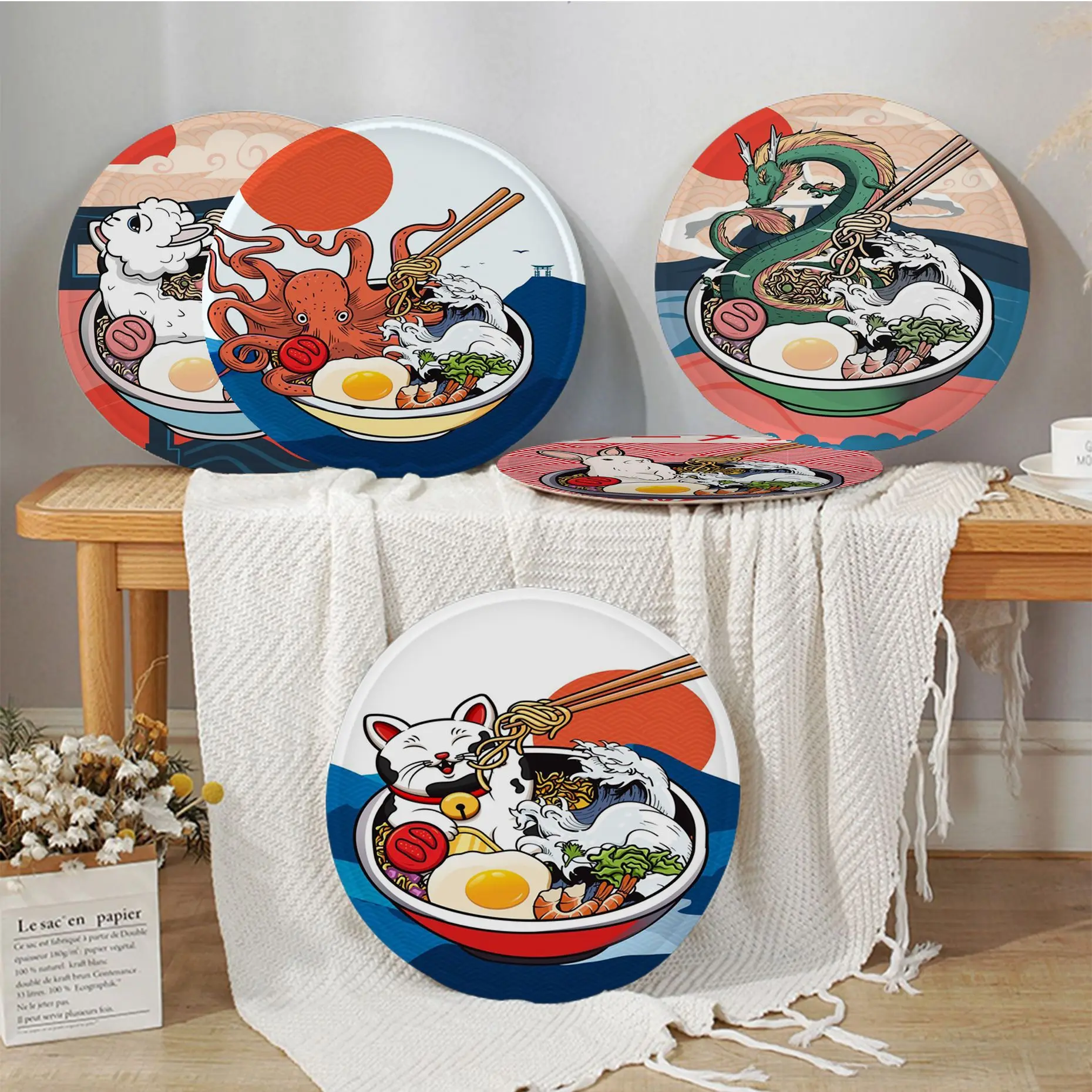 

Japanese Foods Noodles Modern Minimalist Style Fabric Cushion Non-slip Living Room Sofa Decor Stool Tatami Office Stool Seat Mat