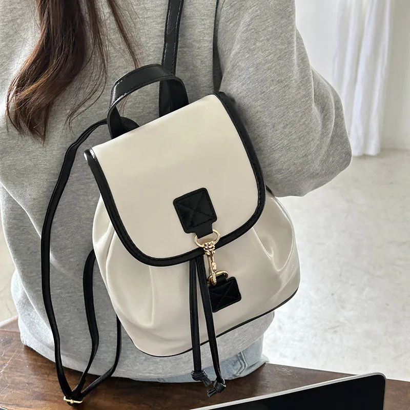 

Элегантный женский рюкзак, новинка 2023, модный рюкзак контрастных цветов с откидной крышкой и застежкой на шнурке, женская школьная сумка