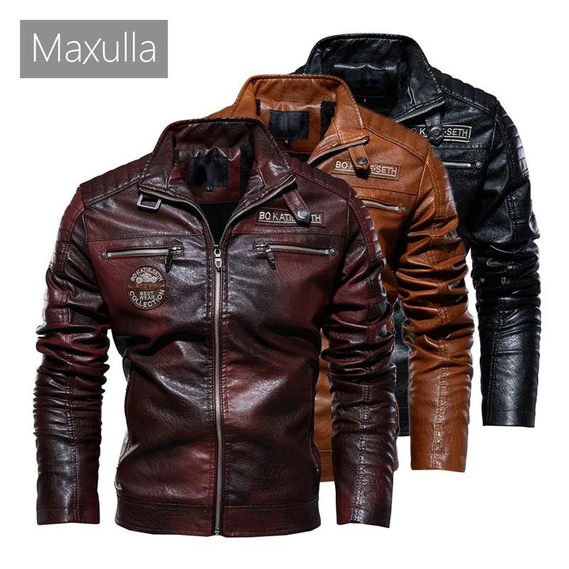 Maxulla Autumn Winter Men's PU Jacket Fashion Motorcycle Leather Jacket Men Casual Fleece Warm Windbreaker Coats Mens Clothing