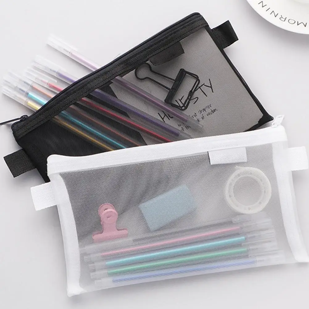 

1pc Simple Transparent Mesh Cosmetic Storage Bag Clear Zipper Portable Pouch Toiletries Pencil Travel Nylon Makeup Han H8l4