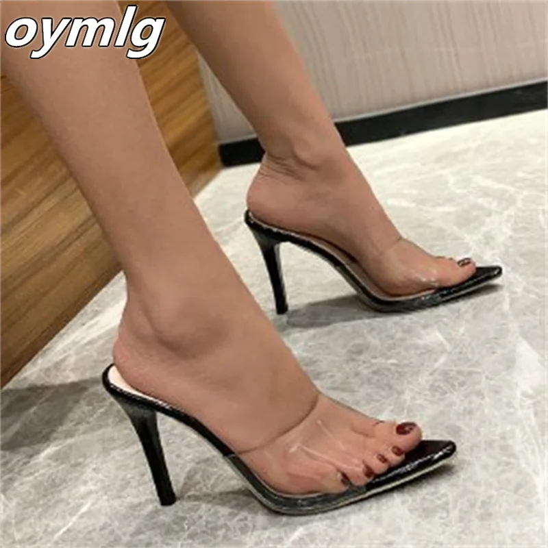 

Slippers female fish mouth high-heeled slippers 2022 summer large size stiletto sexy transparent catwalk sandals women pumps