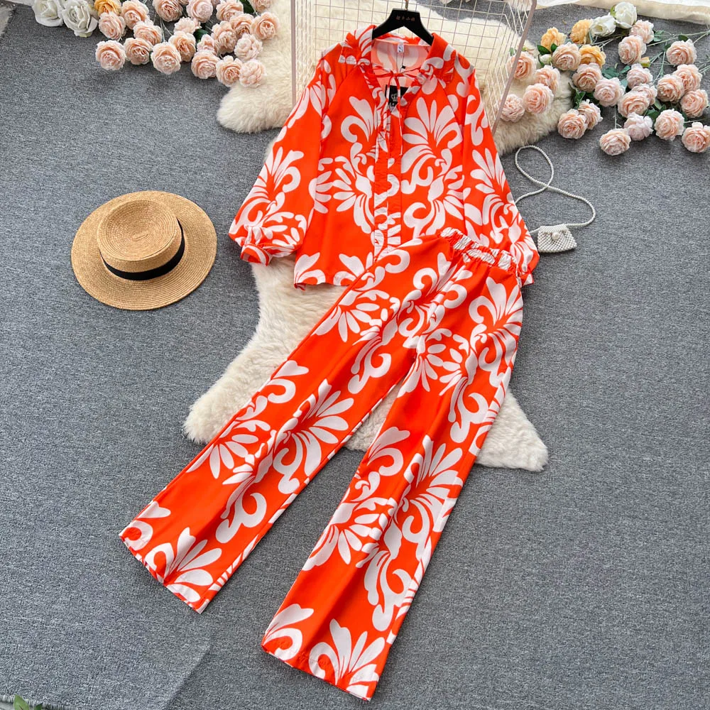 

Европейский и американский ретро-стиль, универсальная рубашка с персонализированным принтом граффити, шикарные брюки с эластичным поясом, комплект из двух предметов