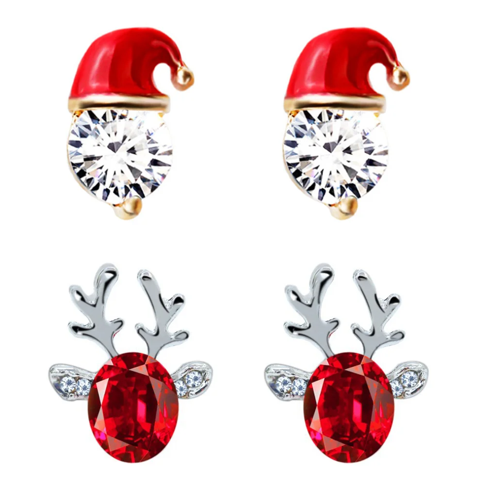 

Earrings Stud Christmas Hat Antler Women Deer Xmasearring Santa Earing Reindeer Gemstone Elk Dangle Ornament Jewelry Holiday