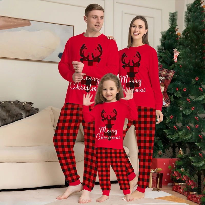 2022 зимняя красная пижама + штаны, семейная Рождественская Пижама, мужская, женская, Детская Пижама с собакой, комплекты одежды для сна, подхо...