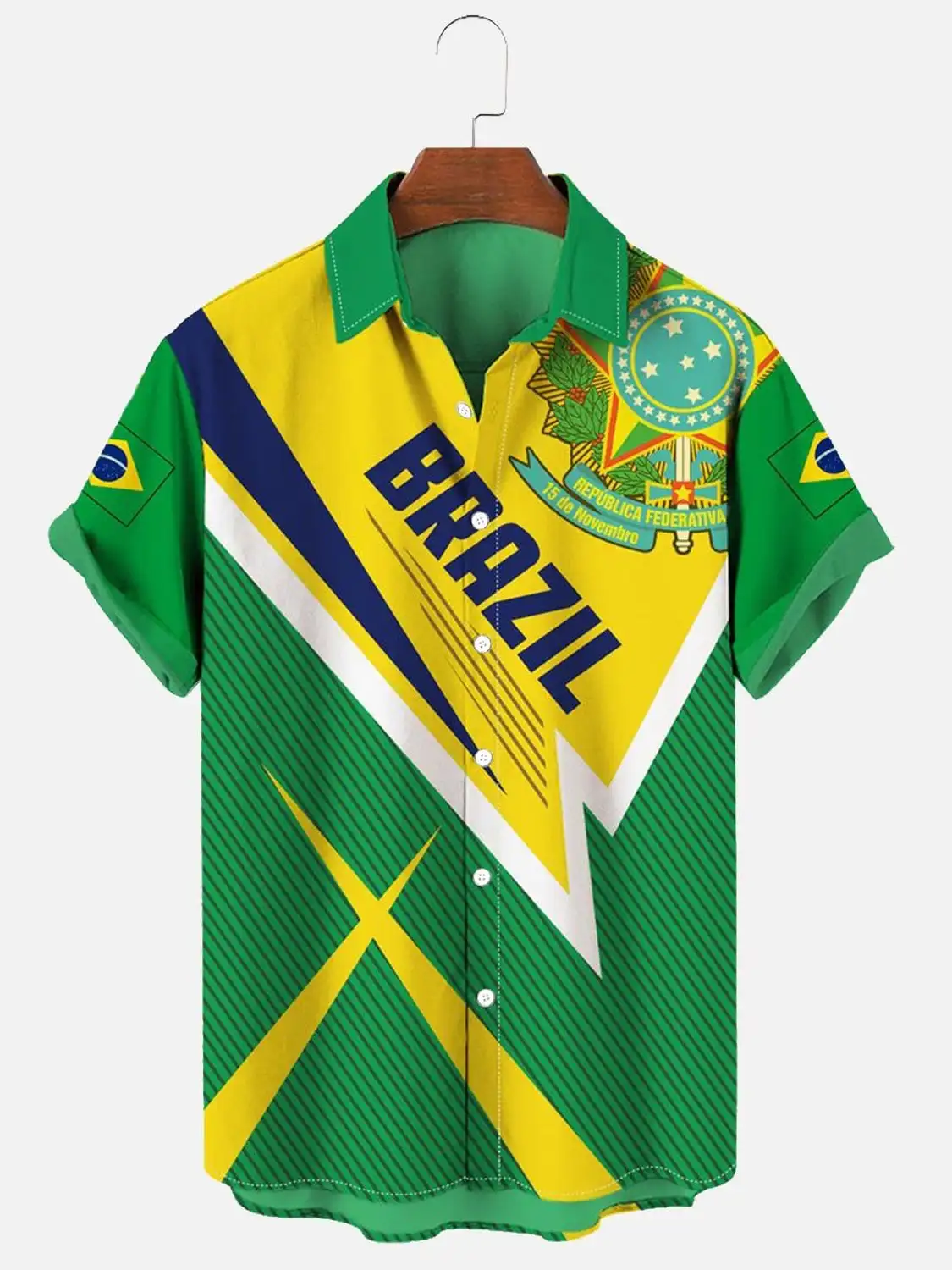 

Мужская Повседневная дышащая гавайская рубашка Molilulu с бразильским принтом и коротким рукавом