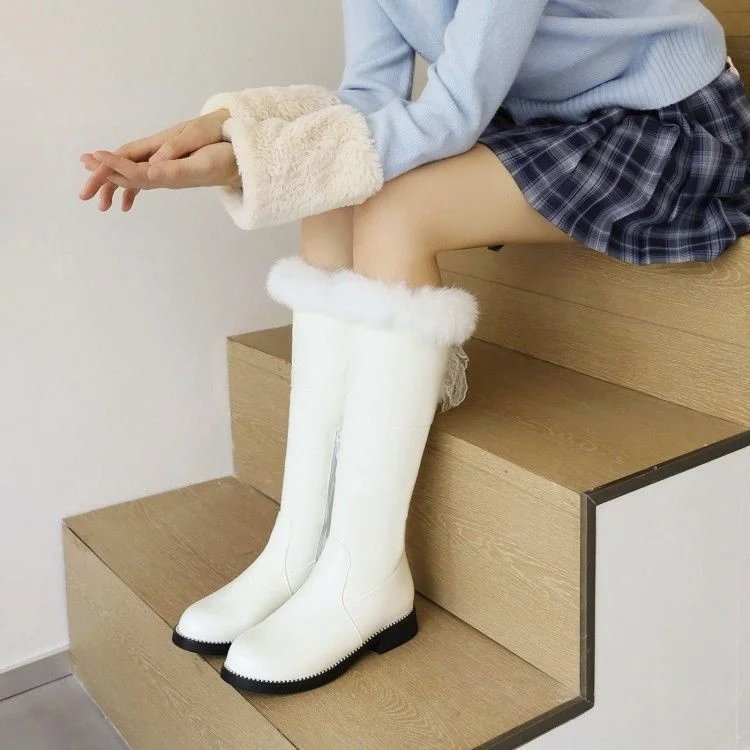 

01 New Autumn and Winter High Tube Knight Boots Below Knee Low Heel Flat Bottomed Women's Boots Fur Boots Warm Zipper Women's