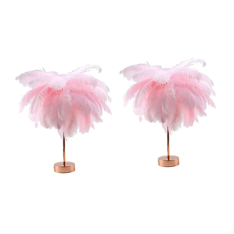 

Promotion! 2X Creative Feather Table Lamp Tree Night Lights LED Night Lamp For Home Bedside Girl Room Wedding Decoration (Pink)