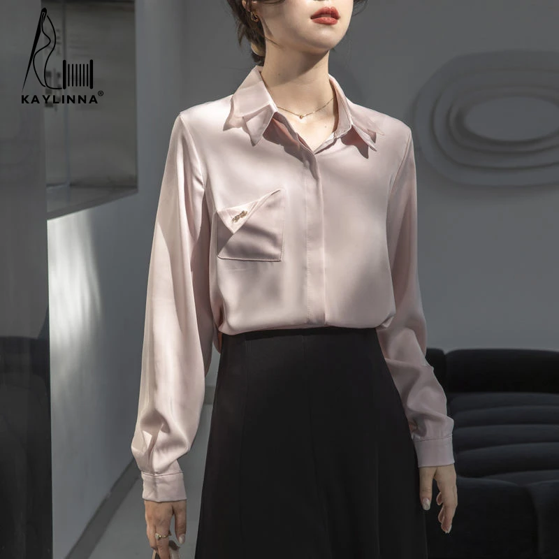 KAYLINNA Office Lady Shirts Button Lapel Cardigan Top Lady Loose Long Sleeve Oversized Shirt Womens Blouses Casual Tunic Blusas