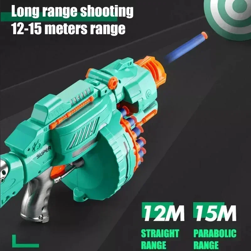 Фото Игрушечный пистолет Nerfs Gatling с электрической системой непрерывной стрельбы, мягкими пулями и дротиками с присосками из EVA для детей и мальчиков, идеальный подарок №4