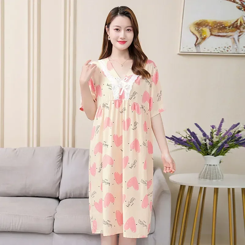 

Nighties Comfortable Night Nightwear Short Sleepshirt Ladies Sleeve Women Summer Dress Shirt Printing Sleepwear Nightgowns