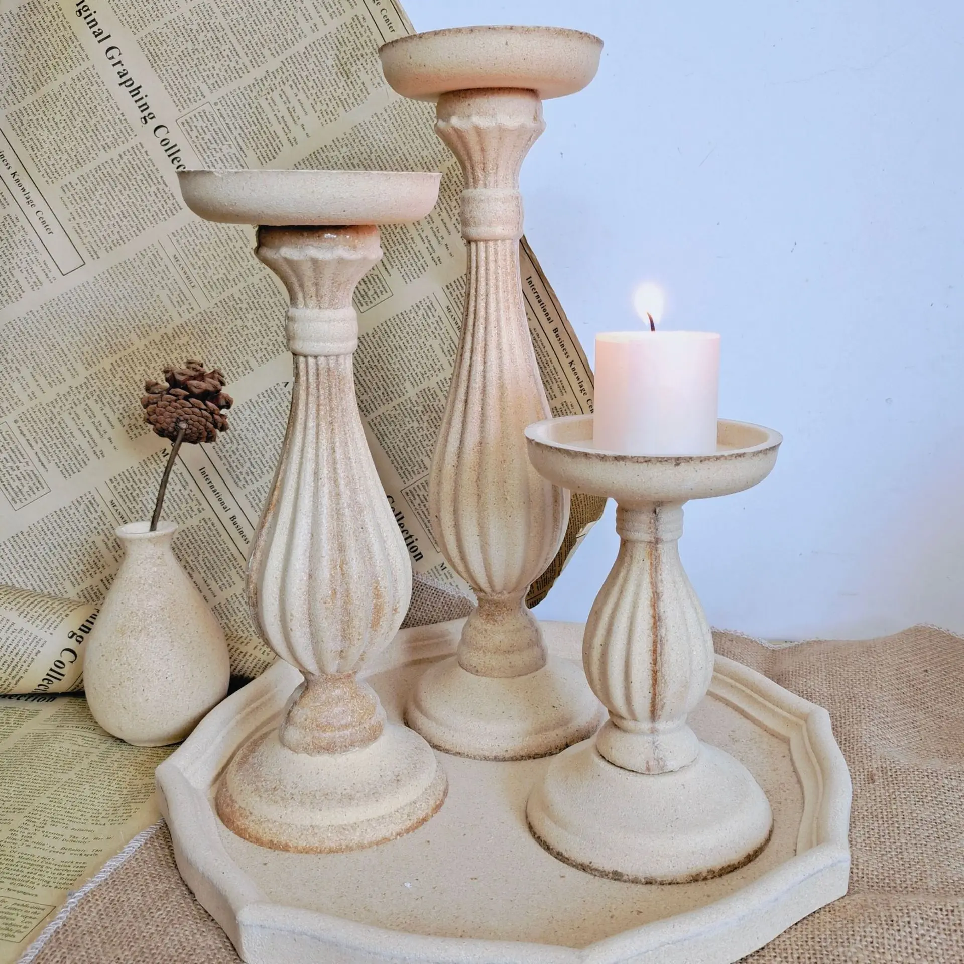 

Unfinished Candle Holder Candlestick for Home Decor Wedding Room Decoration Pillar Candle Holders Retro Candlesticks Ornament