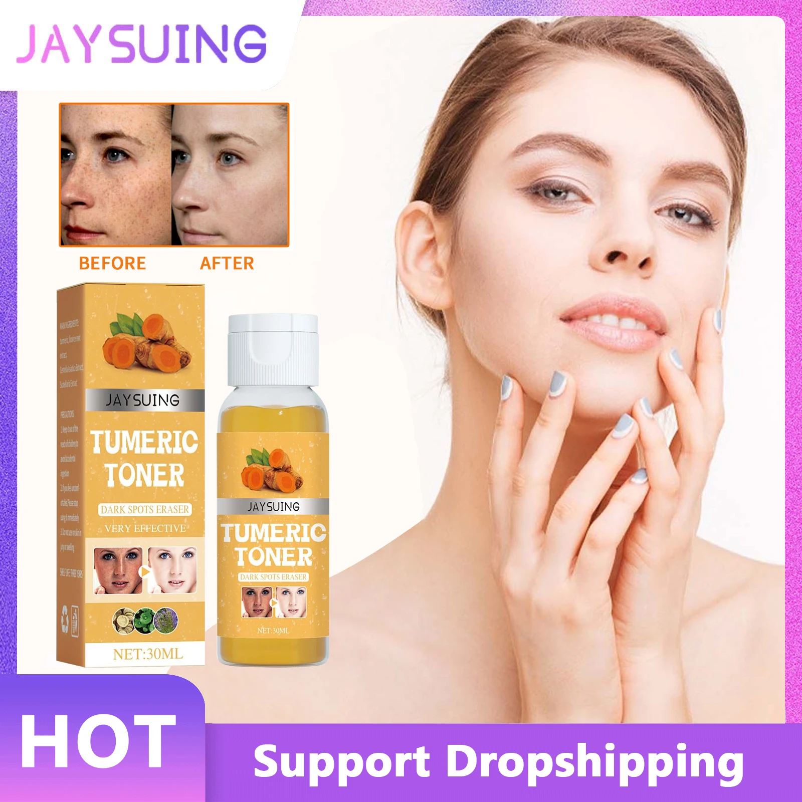 

Jaysuing Turmeric Facial Toner Lightening Acne Dark Spot Removal Brighten Skin Anti Aging Moisturizing Whitening Face Serum 30ml