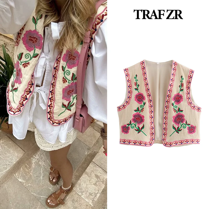 Женский жилет с вышивкой TRAF ZR модель 2024 года модный летний индивидуальный в