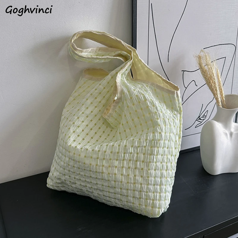 

Shoulder Bags Women Candy Colors Shopping Aesthetic Vintage Large Capacity Plaid Eco-friendly Underarm Simply Temper Harajuku