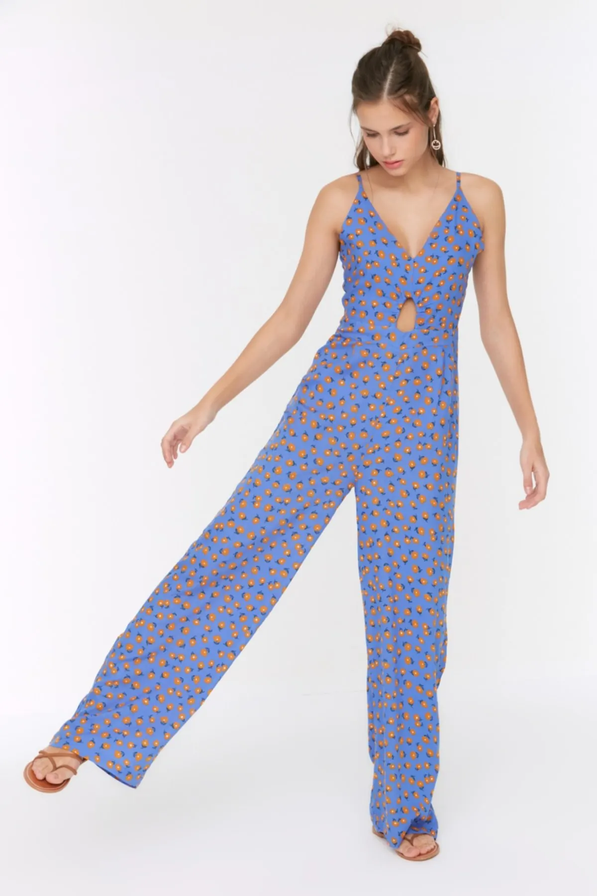 

Women's Overalls Blue Strap pattern Jumpsuit Hot Style Quality Fabric Sleeveless Baggy Trousers Casual Jumpsuit